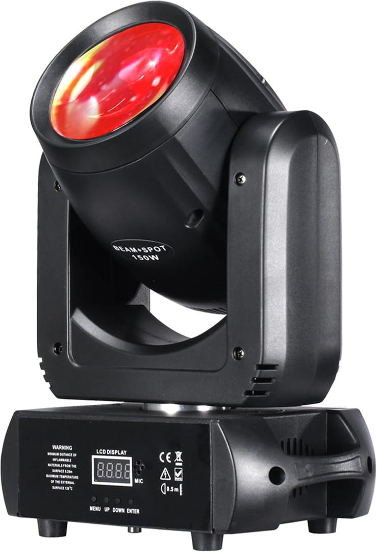 150W Moving Head DJ Lights LED Stage Light Mini Beam Spot 8 Gobos 8 Colors Stage Lighting DMX 512 12CH with Sound Activated for Wedding Live Show Disco Events Party(150W, 1)