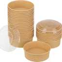 100 Pack 20 oz Disposable Bowls with Lids, Kraft Paper Salad Bowls with Lids, Paper Soup Bowls Food Container for Cold/Hot Food or Takeout