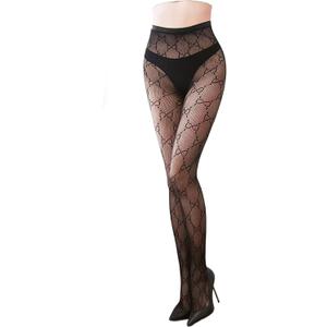 TISTIPPL Fishnet Stockings Fashion Letter Tights for Women Lace Leggings High Waisted Pantyhose Stockings (Black)