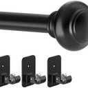 Ycinadou Black Curtain Rods for Windows 30 to 60 Inches,5/8 Inch Diameter Renter Friendly Adjustable Curtain Rods with Adhesive Brackets,No Drilling