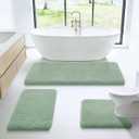 Microfiber Thick Bathroom Rugs Set 3 Piece, Flurry Non Slip Bath Rug, Soft Plush Absorbent Bathroom Mat, Machine Washable Luxury Toilet Rug Set, Bath Mat for Tab, Shower and Bathroom, Sage Green