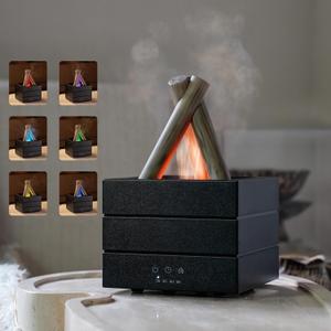 Bonfire Aroma Diffuser, 280ml Ultrasonic Cold Mist Humidifier, Autumn/Winter Home Bedroom Humidifier with 7-Color Flame Atmosphere Night Light, Timed & Remote Control, Ideal Gift (Black)