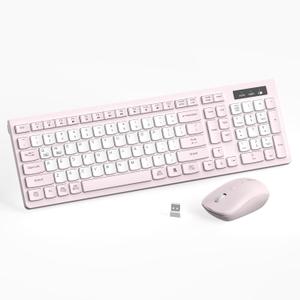 RECCAZR Wireless Keyboard and Mouse Combo, Full-Sized Quiet Wireless Keyboard and Adjustable DPI Mouse, 2.4GHz USB Receiver, Keyboard and Mouse for PC, Windows, Desktop, Laptop (Pink and White-B)
