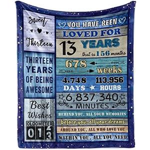 Julazy 13th Birthday Blanket 60"X50" for Girls Boys - Gift Ideas for 13-Year-Old, Best Presents, Coolest Decorations
