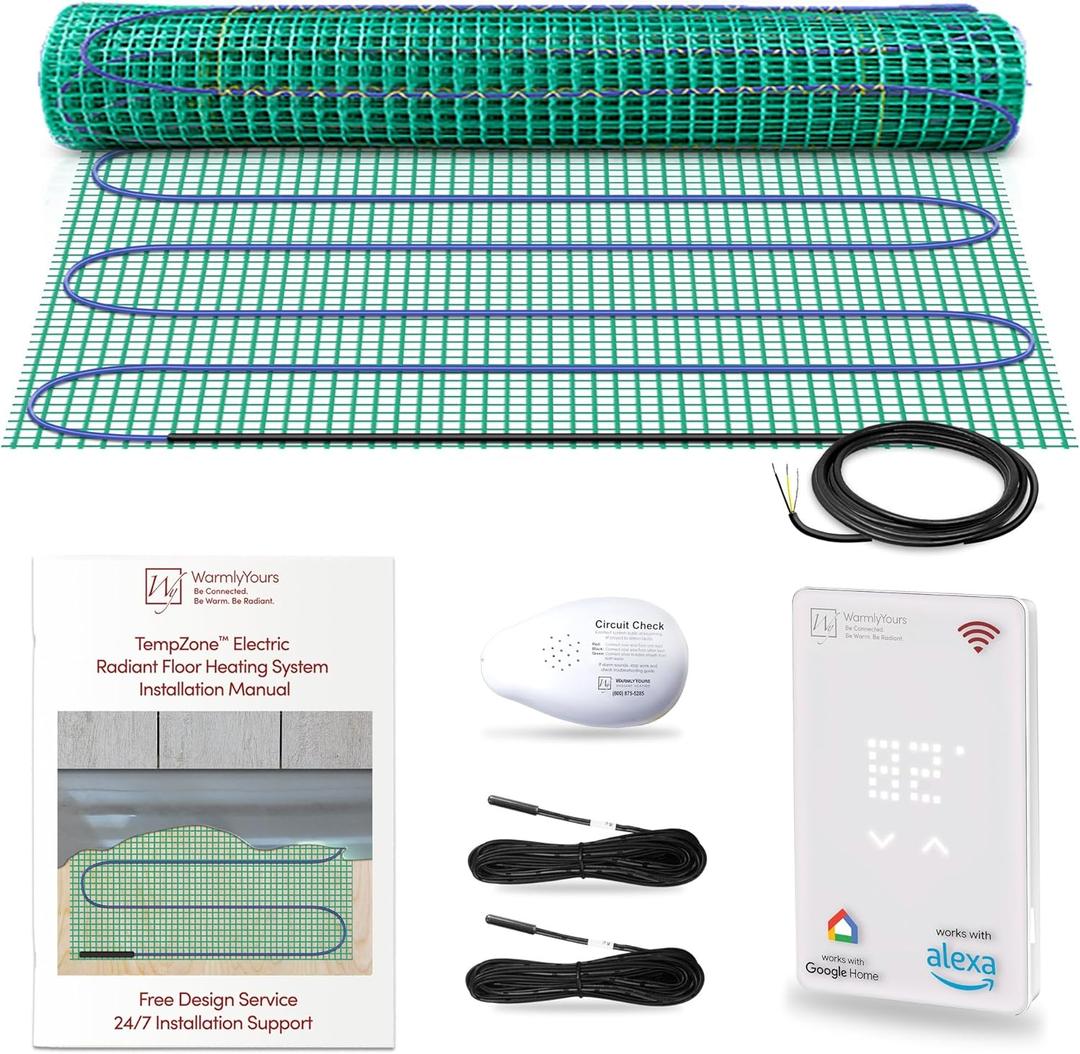 WarmlyYours Heated Floor Mat Kit 3 x 5 ft. - Electric Radiant Heating System for Fast, Even Warmth Under Tile, Stone - with UWG5 WiFi LED Touch Thermostat (TempZone Easy Mat)