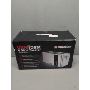 Mueller UltraToast Full Stainless Steel Toaster 4 Slice, Long Extra-Wide Slots for Bagels and Waffles, 6 Browning Levels, LED Display, Cancel/Defrost/Reheat Functions & Removable Tray, Kitchen Gadgets