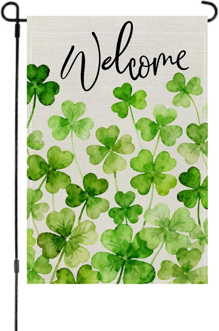 2 x St. Patrick's Day Garden Flag 12x18 Inch Double Sided, Outdoor Shamrock Decor for Yard Patio Welcome Flag