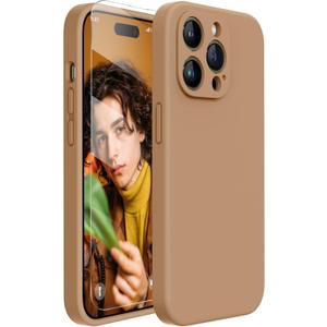 Miracase Designed for iPhone 14 Pro Max Phone Case with Screen Protector,[Upgraded Enhanced Camera Protection],Shockproof Liquid Silicone Case with Microfiber Lining,6.7 inch, Chocolate