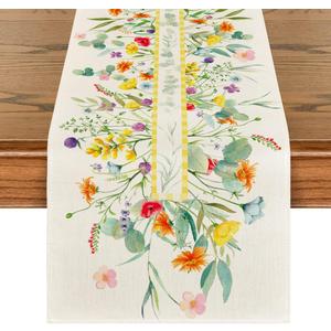 Artoid Mode Flower Floral Table Runner, Spring Summer Seasonal Kitchen Dining Table Decoration for Indoor Outdoor Home Party Decor 13 x 36 Inch (Green)