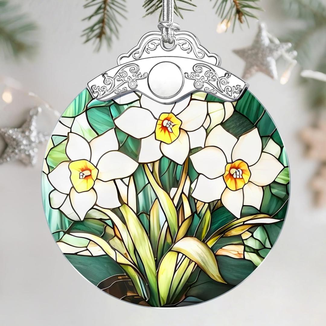 Christmas Ornaments: Stained Glass Ornament, Birth Flower Ornament, Christmas Tree Ornaments & Xmas Tree Decorations Exquisite Holiday Decor, Birth Flower Gifts Perfect Holiday & Xmas Gifts - Dec