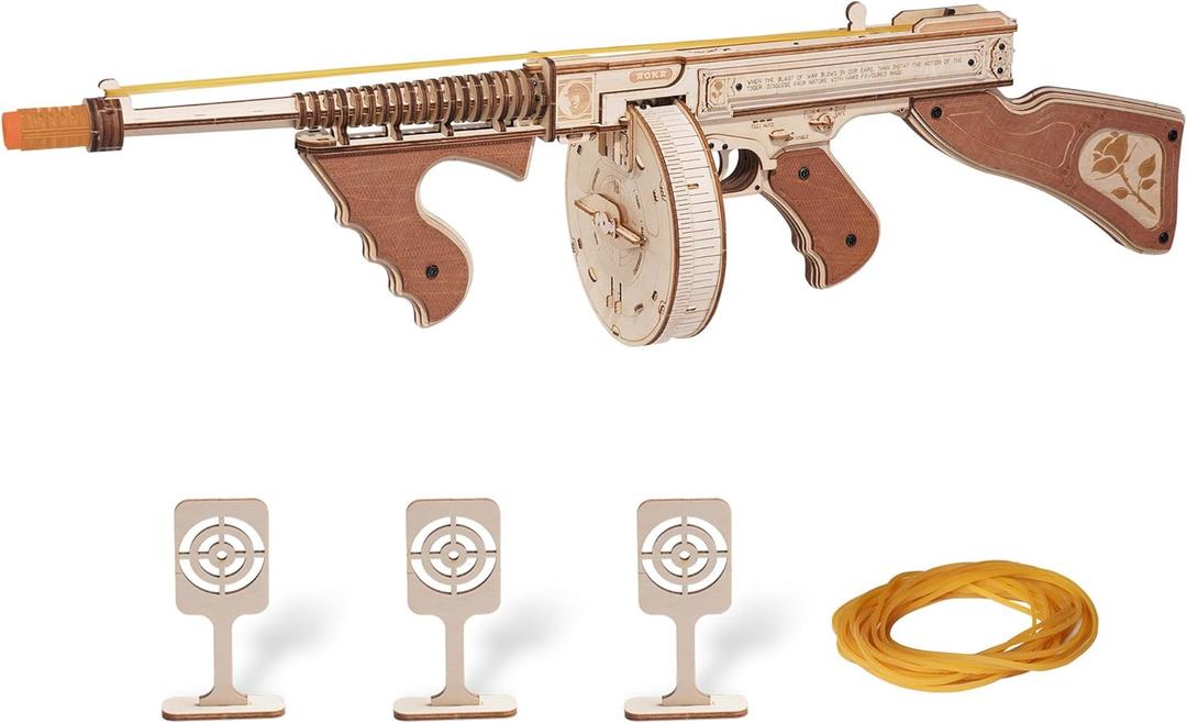 Rowood 3D Puzzles for Adults,Rubber Band Tommy Gun Toy Wooden Model Kit,3D Wooden Puzzles Gift Craft for Men,DIY Wooden Building Kits,Unique Gifts for Adults