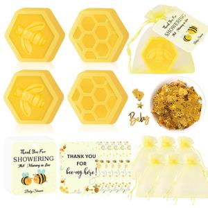 AIXIANG 50 Pcs Honeycomb Baby Shower Favors Soaps Handmade Bee Scent Soaps with Yellow Gift Bags and Thank Cards for Baby Shower Favors Guest Gender Reveal Party Honey Keepsake Souvenirs