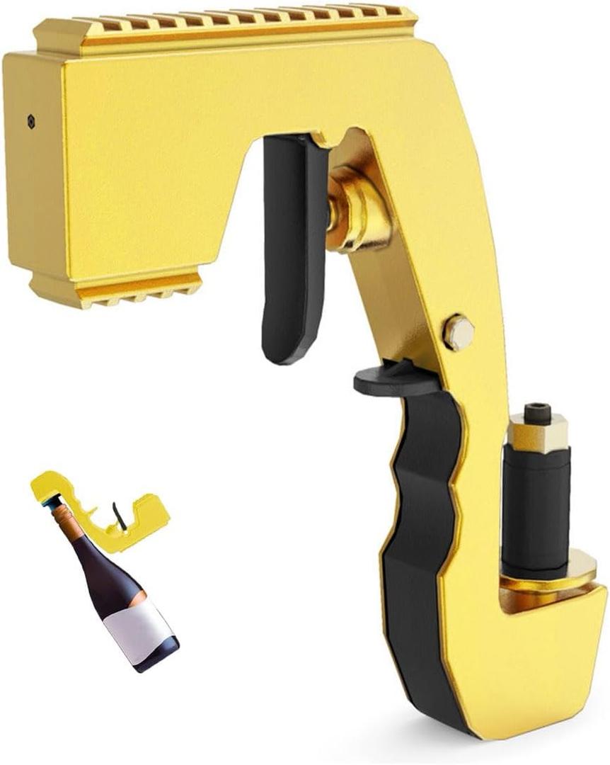 Champagne GunChampagne Gun for Parties - Lightweight Plastic Sprayer with Adjustable rubber plugPortable &Safe Beer Shooter for Birthdays, WeddingsEasy Clean & Reusable(Gold)