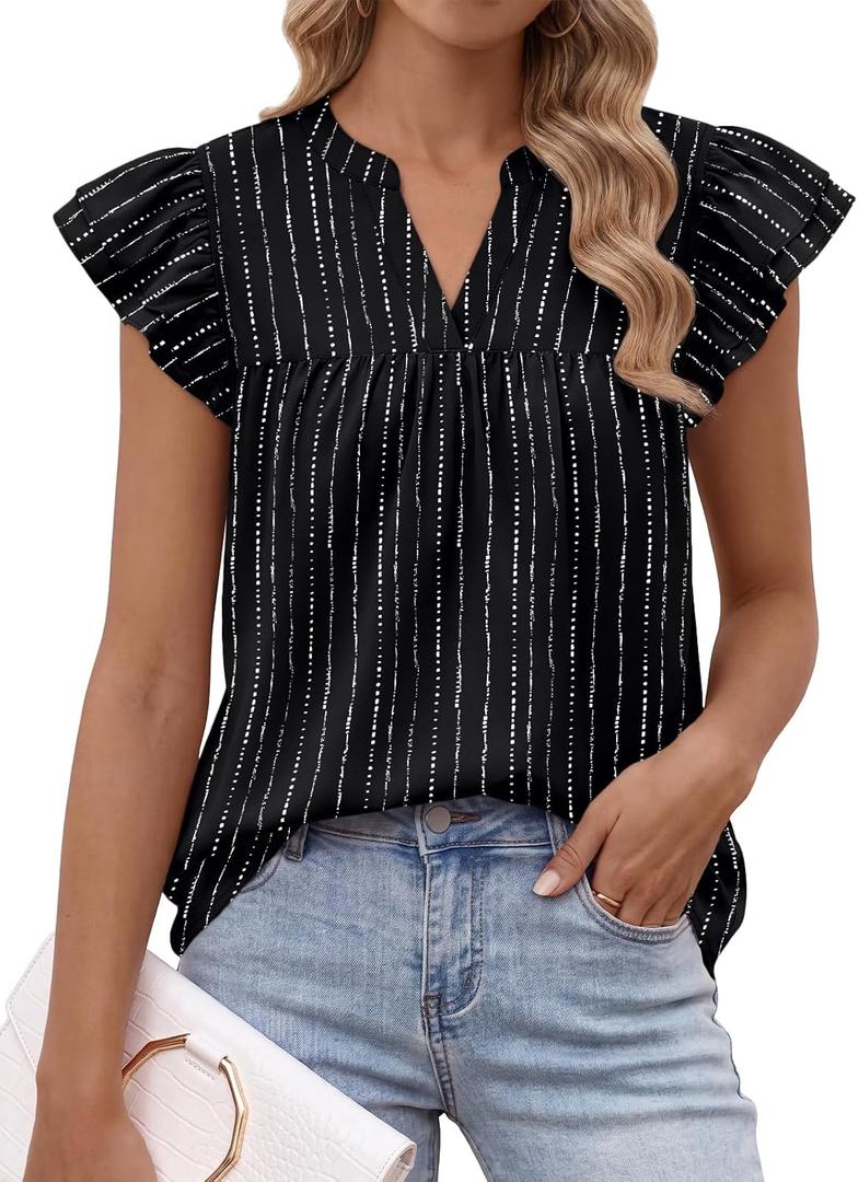 LILLUSORY Womens Ruffle Tops Dressy Casual Flowy Floral Boho Blouses Summer Chiffon Shirts 2026 (XL)