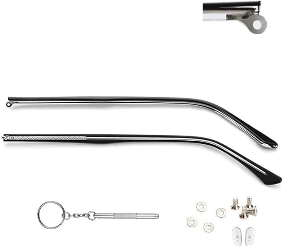 1 Pair Metal Glasses Replacement Arms Glasses Replacement Temple Black Eyeglasses Arms Legs, Screws, Screw Washers and 3-in-1 Screwdriver Convex Teeth Single Teeth (Black Metal Frame Arms)