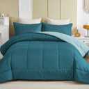 Exclusivo Mezcla Lightweight Reversible Twin Size Comforter Set, Down Alternative Comforter with 1 Pillow Sham, Twin Size Bedding Set for All Seasons, Dusty Teal/Aqua Blue