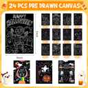 24 Pack Halloween Pre Drawn Canvas for Painting 5 x 7 Inch Pre Drawn Stretched Cotton Canvas for Adults Kids Halloween Party Favor DIY Art Supplies Wall Decor