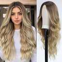 EMMOR Long Ombre Blonde Wavy Wig for Women Lace Front Wigs Natural Looking 26 Inch Middle Part Curly Wig Heat Resistant Synthetic Wigs for Daily Party Use