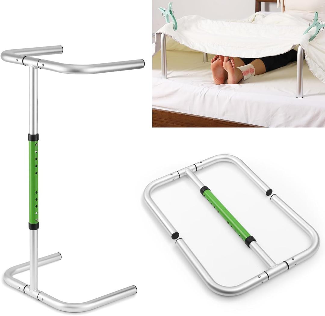 Foldable Blanket Lifter for Feet in Bed, Fold Flat for Storage, Bed Cradel for Feed Heigh Adjustable Sheet Riser for Foot, 4 Clips Included