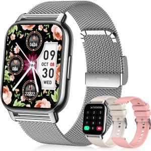 Smart Watch for Women(3 Bands), Smartwatch Fitness Tracker with Bluetooth Calls & AI Voice Control, 1.85 HD Screen, Heart Rate/SpO2 Monitor, Sleep Tracker, Compatible with Android iOS (Silver)