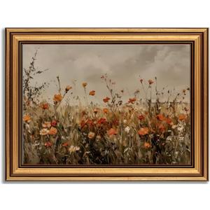 Devunaty Gold Framed Wall Art Vintage Flower Canvas Wall Art for Living Room Wildflower Field Nature Landscape Wall Decor Painting Picture Rustic Farmhouse Print Artwork Bedroom Bathroom Decor 16"x24"