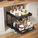 Golener 2-Tier Expandable Pull Out Cabinet Organizer - Pull-Out Drawers for Kitchen Cabinets, 2 Slide Home Storage Organizers, Slide Out Shelves for Base Cabinet Organization in Kitchen, Black Metal (16" Deep)