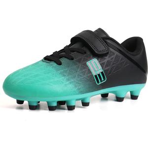 brooman Kids Firm Ground Soccer Cleats Boys Girls Athletic Outdoor Football Shoes (13 Little Kid, Black/Green)