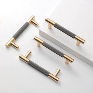 Ntresbonne 2 Pack 3 3/4 Inch 96 mm Barrel Cabinet Pulls Gold and Grey Cupboard Aluminum Handles Drawer Pull Cabinet Handles