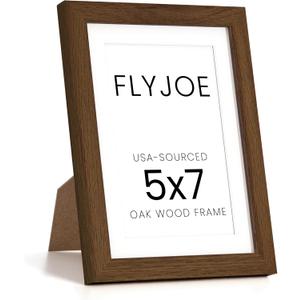 FLYJOE 5x7 Oak Wood Picture Frame with Mat for 4x6, 5 by 7 USA-Sourced Natural Solid Wooden Photo Frame for Wall & Tabletop Display, Shatterproof Plexiglass, 1 Pack, Walnut Color