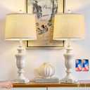 27.5" Set of 2 Farmhouse Table Lamps for Bedroom, 3 Way Dimmable Bedside Lamp with 2 USB +AC Outlet Nightstand Lamps for Living Room Resin Rustic Touch Lamps