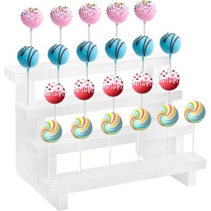 WUWEOT Cake Pop Stand Riser, 22 Holes Wooden Lollipop Holder, 4 Tier White Candy Sucker Display Shelf for Dessert Table of Wedding, Shower, Birthday Party
