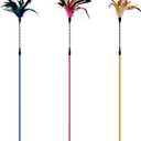 TTcat 3 PCS 22.8 Extra Long Cat Wand Toys Natural Feather Teaser Stick Toys,Interactive Toys for Indoor Cat and Kitten.