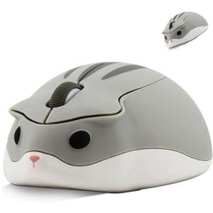 Wireless Mouse Cute Hamster Shape Silent Click Portable Compact Optical 1200DPI USB Cordless Mice for PC Laptop Computer Notebook MacBook Kids Girl Boy Men Women Adults School Office Work Gift (Gray)