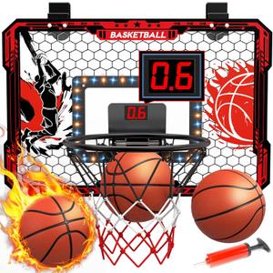 OZMI Over The Door Basketball Hoop Indoor for Kids, Mini Basketball Hoop with Balls LightsSound LED Scoreboard2 ModesDoor Hanging Bedroom Toys Gifts for 3-5 6 7 8 9 10 11 12-14 15 Year Old Boys
