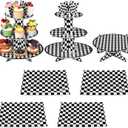 Zopeal 7 Pieces Racing Car Theme Cupcake Stand Set 3-Tier Cardboard Cupcake Display 1-Tier Cake Stand Round Dessert Display Rectangle Serving Tray Reusable Platters for Birthday Party