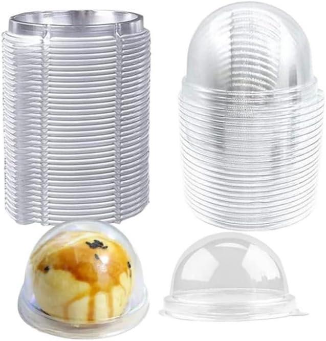 Hewnda 50 Pack 2 Inch of Clear plastic mini cake box muffins box cookies cookies muffins dome box wedding birthday gift box (silver)