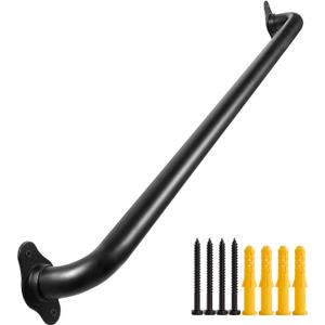 36 Inch Black Metal Stairs Railing Indoor, Industrial Pipe Staircase Handrail - Wall Mount Hand Rails for Outdoor Steps, Banister Deck Rail, Safety Grab Bar for Senior or Disabled