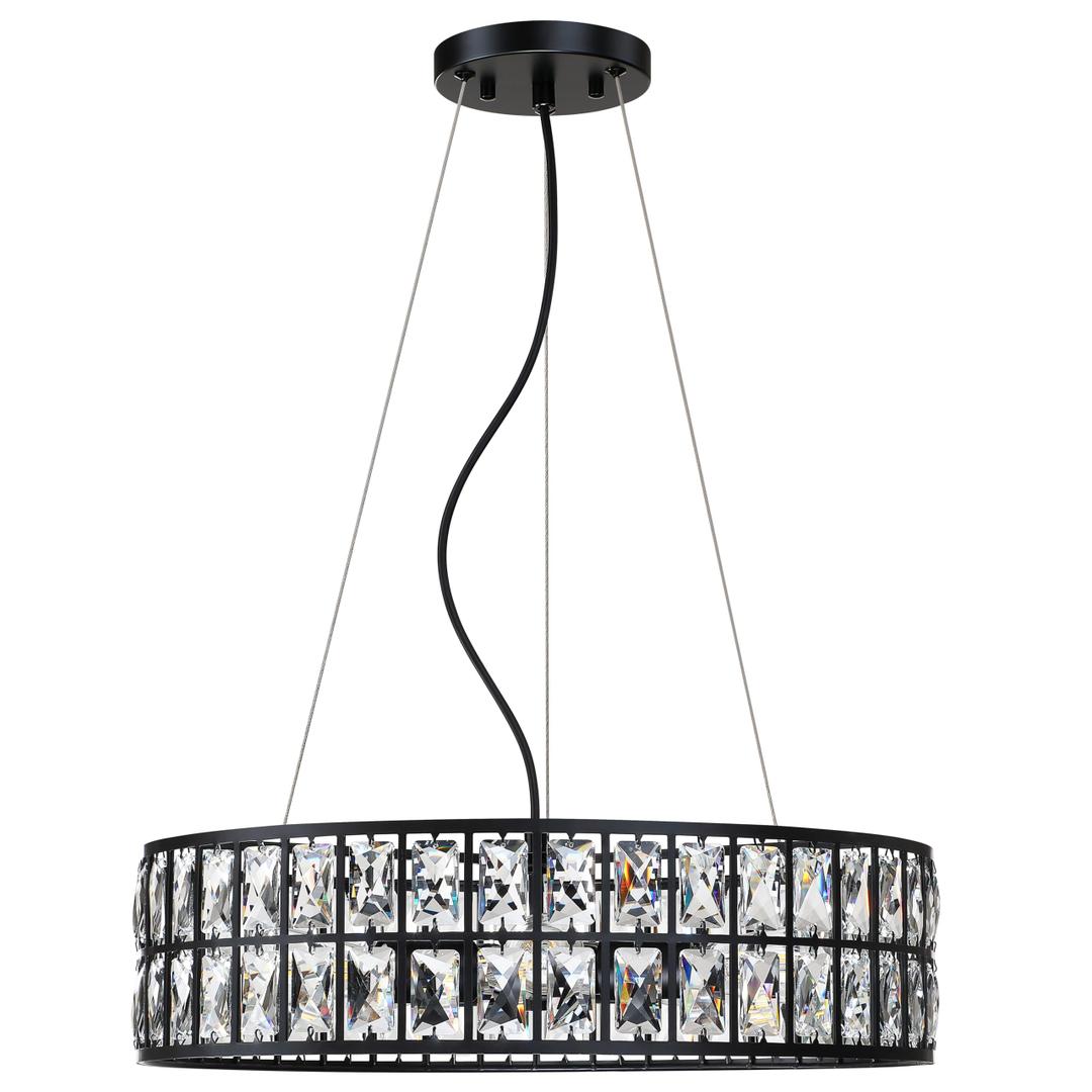 Doraimi Lighting Crystal Drum Ceiling Light Black 20 Inch 5 Light Semi Flush Mount Farmhouse Fixture for Living Room Dining Room Bedroom Kitchen Island Hallway