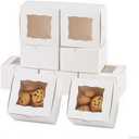 100Pack 4x4x2.5 Cookie Boxes with Window, White Bakery Boxes for Treats, Gift Packaging For Halloween, and Party Favors, Candies, and Small Desserts, Sturdy & Easy Assembly