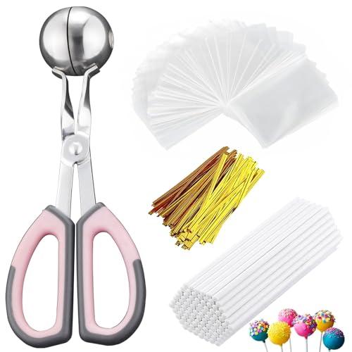 Cake Pop Kit, 100 Cake Pop Sticks, 100 Cake Pop Bags, 100 Twist Ties, 1 Cake Pop Mold Roller, Cake Pop Maker for Cakepops, Lollipop, Candies, Chocolates and Cookies