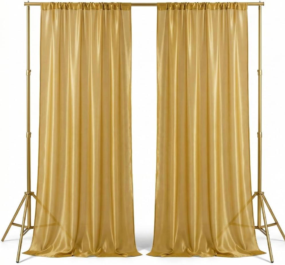 Gold Backdrop Curtain 10x10ft, 2 Panels Gold Drapes with Rod Pocket, Wrinkle Free Curtain for Wedding Golden Photo Background for Prom, Graduation, Birthday, Wedding Party YUNBSDJ069