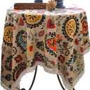 Aothpher 24x24 Inches Modern Boho Floral Jacquard Washable Small Tablecloths with Lace for Dining Table (Sunflower)