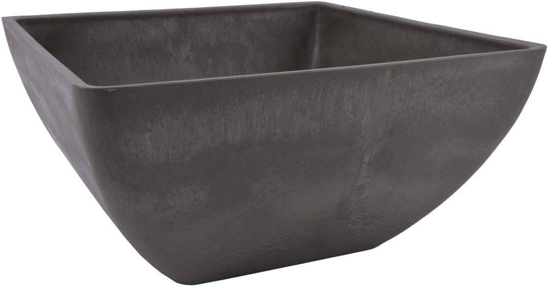 PSW Pot Collection 12x6 inch Plastic/Stone/Wood Composite Square Planter No Drainage Hole (Drillable), Modern Indoor/Outer Pot for Flowers, Foliage, Succulents, Fairy Gardens, Dark Charcoal, 12 by 12 by 6-Inches