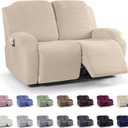 KinCam Recliner Covers, Stretch Reclining Chair Covers, Recliner Sofa Slipcovers Stripe Jacquard Recliner Couch Covers Furniture Protector Covers for Pet Kid (2 Seater, Vanilla)