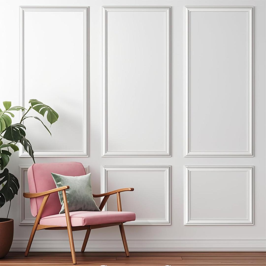 Wall Molding Kit, 3D Premade Accent Molding Wainscoting Panel for Interior Wall Moulding Decor, Ready to Assemble Wainscoting Accent Panel, 3 Set Pre-Cut Peel and Stick Wall Molding Kit (54 X 24 in)