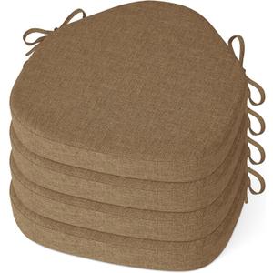 Windsor Chair Cushions for Dining Chairs 4 Pack Non Slip Kitchen Seat Cushion with Ties and Washable Covers Indoor Comfortable Seat Pad with Thick Foam 16.5" x 15.5" x 2" Brown