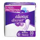 Always Discreet Incontinence Pads for Women and Postpartum Pads, Extra Heavy, 33 CT, up to 100% Bladder Leak Protection