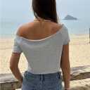 SOLY HUX Women's Off The Shoulder Graphic Tees Number Print Jersey Crop Top Vacation Outfit (Green, M)