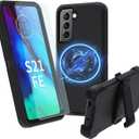 for Samsung Galaxy S21 FE Case, S21 FE Heavy Duty case Magnetic, [Belt Clip Holster] [Compatible with Magsafe] [Shockproof] [Dropproof] [Dust-Proof] (with Belt Clip,MAG- Black)