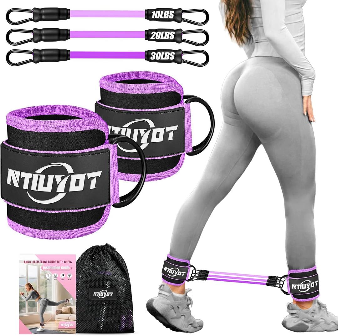 Ankle Resistance Bands with Cuffs, Workout Sets for Women, Resistance Bands for Working Out, Exercise Band for Leg Booty, Home Gym Workout Equipment, Ankle Weights Fitness Band Set (Purple)